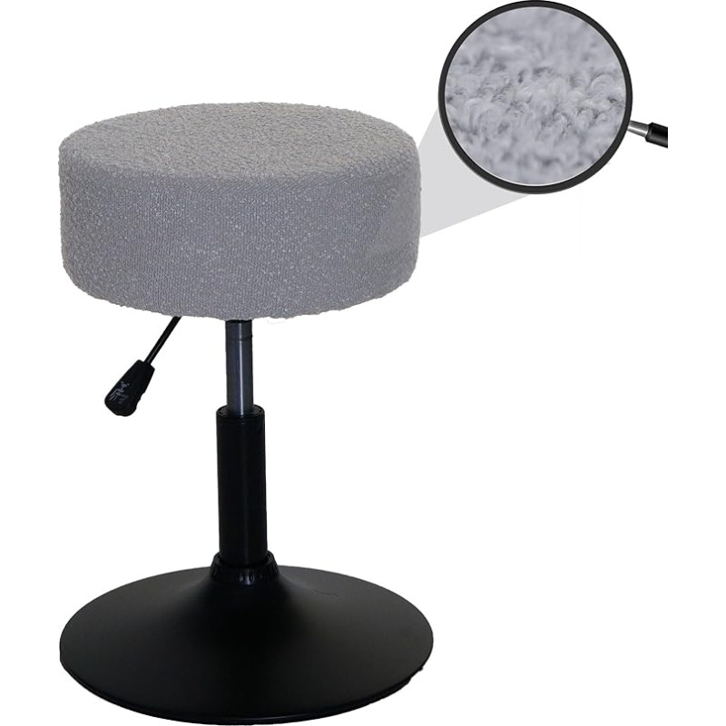 Mendler FSC® HWC-C22 Stool Stool Height Adjustable Rotatable Diameter 37 cm Fabric Bouclé (450 g/m²) Grey
