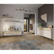 Lomadox Living Room Set Beige with Oak Metal Feet Modern Lowboard Wall Board Sideboard 5 Pieces