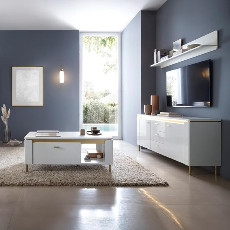 Lomadox Living Room Set 3-Piece in White with Gold Accents