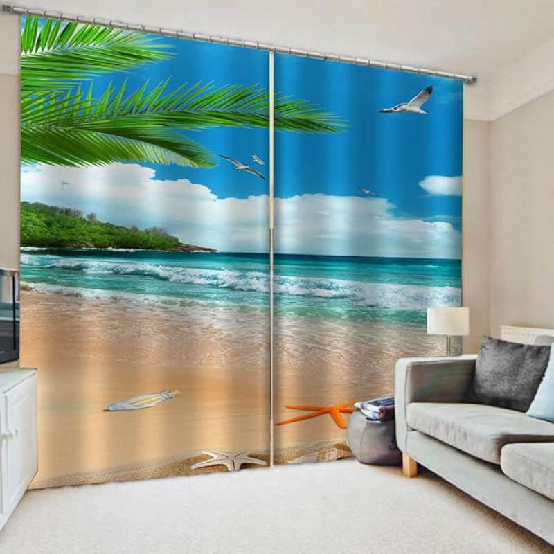 YOITS Modern Landscape Window Blackout Curtains Natural Landscape Curtains for Living Room Bedroom Beach Curtains (W)280×(H)250cm