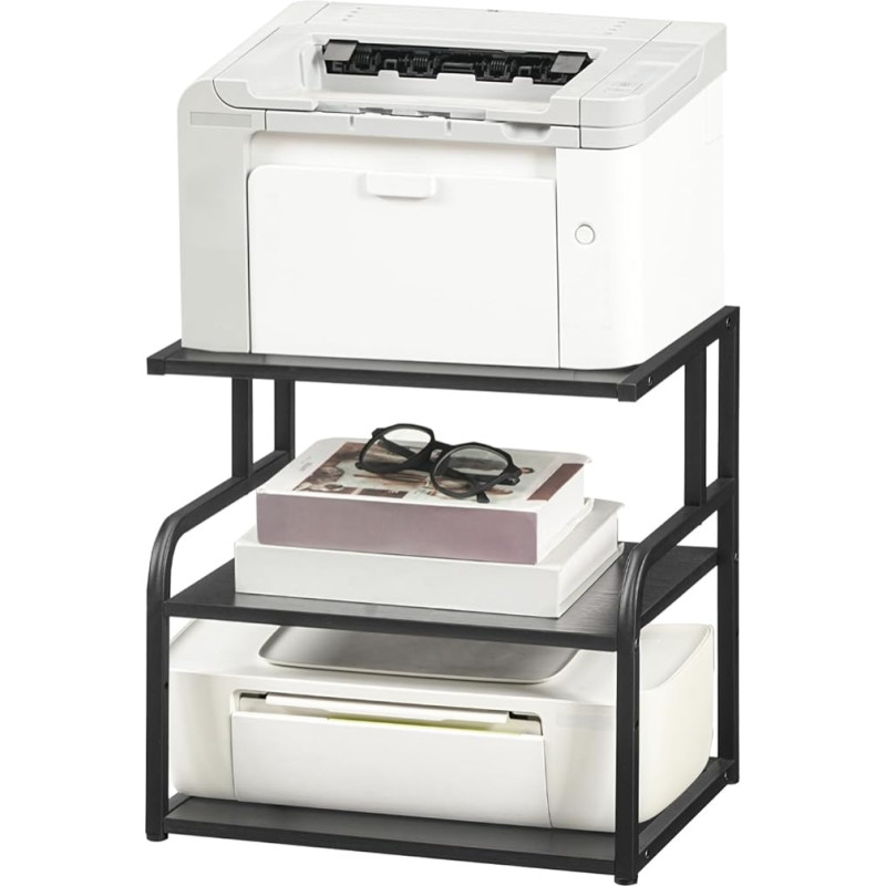 HOOBRO 3-Tier Printer Stand, Printer Table, Printer Stand Under Desk, Desk Shelf with Adjustable Shelf, for Office, Kitchen, Living Room, Black EBB06PS01