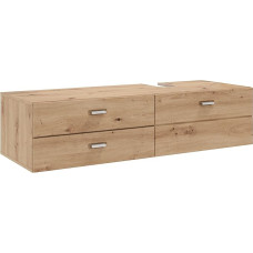 trendteam smart living - Geo - Chest of Drawers - Oak - Vanity Unit with 2 Drawers and 1 Flap - (W x H x D) 140 x 50 x 53 cm - Chrome-Coloured Metal Handles