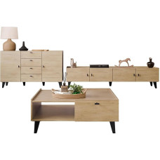 Mirjan24 Vurkizo I Living Room Set, Wall Panel, Living Room Cabinet, Furniture Set for Living Room, Set Includes: Chest of Drawers, TV Cabinet, Coffee Table (Oak Cremona)