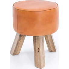 FineBuy Design FB45553 Wooden Stool 37 x 45 x 37 cm Modern Footstool Round Gymnastics Stand Leather Stool Wooden Legs Stool Solid Wood with Leather Small Footstool Upholstered Wooden Stool with Real