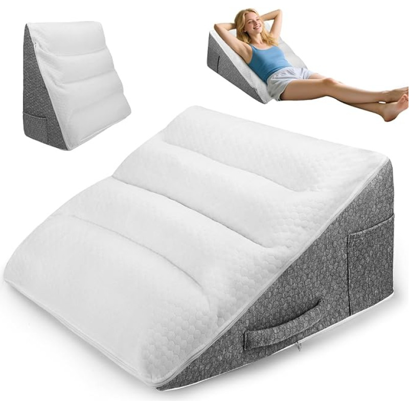 Wedge Pillow for Bed and Sofa, Double Reading Cushion for Sleep Raiser, Back Cushion, Bed Wedge for Reflux Sleep Apnea, Bed Raiser, Back Support Pillow for Back Support when Playing 50 x 50 x 26 cm