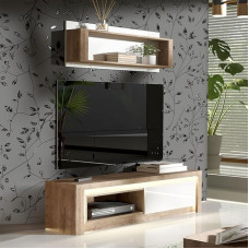Lomadox Living Room Wall Unit Set of 2 Modern Oak with White Oak