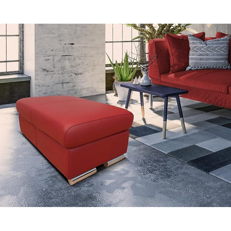 Quattro Meble Red Real Leather Folding Stool with Storage Space Stool Cowhide Seat Cube Footstool Upholstered Stool Red Real Leather Pouf with Chrome Feet (90 x 55 x H 40 cm)