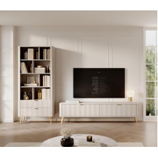 KEF-MEBLE Lewis Set: Shelf 88.2 x 193.8 x 38 cm + TV Table 200 x 51.2 x 38 cm - MDF Fronts - Modern Furniture Set for the Living Room - Beige