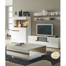 Lomadox Living Room Furniture Set with Lighting in White High Gloss with Truffle Oak Nb.