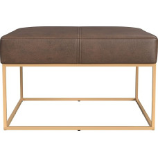 HomePop Decorative Large Square Ottoman Gold Metal Ottoman for Living Room Bedroom Decorative Home Furniture (Brown Faux Leather)
