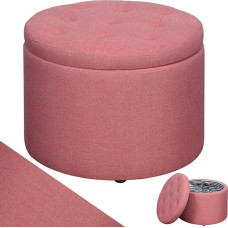 BAKAJI Stool with Linen Cover Pink Footstool with 12 Inner Compartments Shoe Storage Comfortable Upholstery Stool Organiser for Shoes and Items