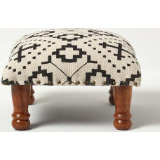 Homescapes Reva Square Upholstered Stool 40 x 40 cm Black and White Patterned Stool with Wooden Legs and Cotton Cover
