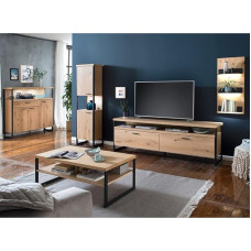 Lomadox Home Furniture Set 5 Pieces in Bianco Oiled Oak with LED Lighting and Remote Control