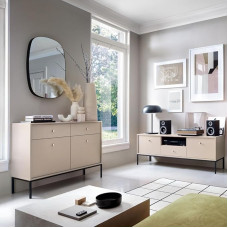 Living Room Furniture Wall Unit Beige Base Frame Black 2-Piece 1 Chest of Drawers 1 Lowboard