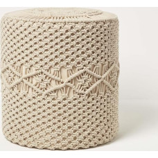 Homescapes Astrid Boho Pouf Cotton Natural 40 x 42 cm Pouf Stool Macrame Undyed