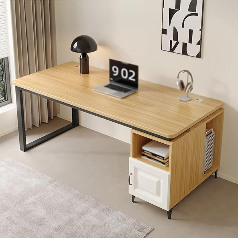 ZDFTGKM Computertisch für Zuhause, Büro, mit Stauraum, Arbeitsstation, Kombination aus Metallbeinen, schlicht, Schlafzimmer, modern, ohne Stuhl. (Eiche, 100 x 60 x 75 cm)