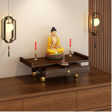 Buddha-Schrein aus massivem Holz, an der Wand montierte kleine Statuen, Altarregal, MDF, Pooja-Tisch, Meditations-Aufbewahrungsschrank, Guan-Gong-Statue, Ausstellungsangebot zum Platzieren von Fotos,