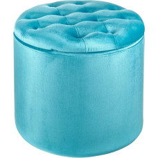 Baroni Home Footstool Container with Inner Shoe Rack, Turquoise Velvet Shoe Pouf Diameter 50 x 42 cm
