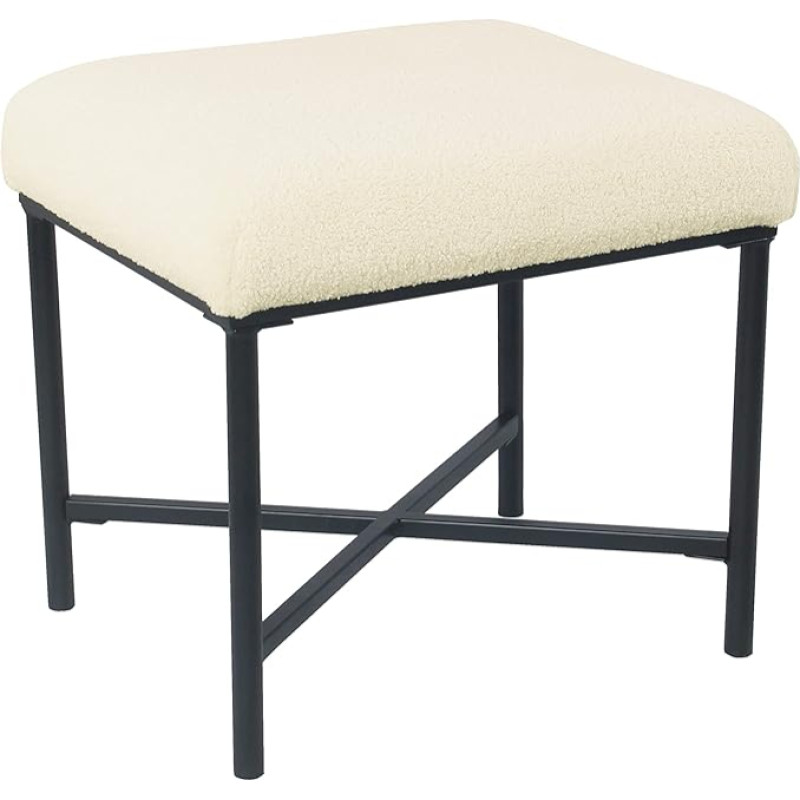 HomePop Cream Faux Fur Square Metal Ottoman