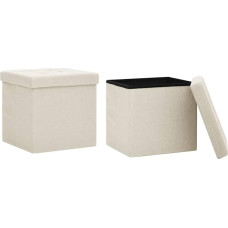 vidaXL 2 x Stools with Storage Space Foldable Storage Box Seat Chest Footstool Upholstery Stool Chest Cream White Linen Look