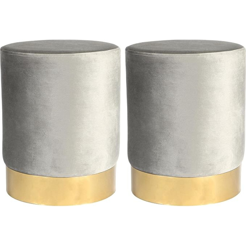 Harbour Housewares Round Velvet Pouffes - 29 x 36 cm - Grey