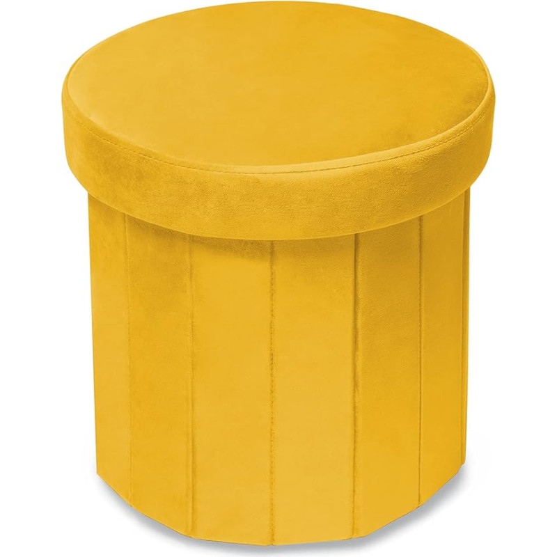 Phantoscope Storage Ottoman Round 38.1 cm, Velvet Folding Storage Boxes Footrest Stool Toy Box, Padded Seat for Dorm Living Room Bedroom, Support 99.8 kg Yellow