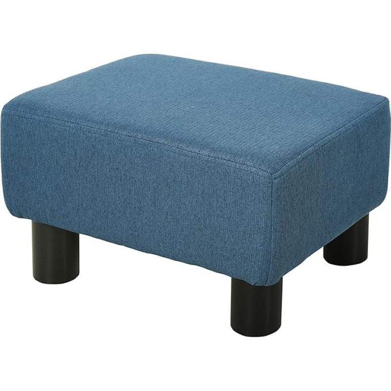 HOMCOM Footstool Linen Fabric Small Footrest Rectangle Sofa Stool for Bedroom Living Room Blue