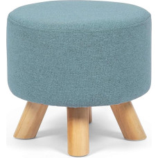 Asense Small Round Ottoman Footrest Stool with Fabric Padded Seat Footstool with Non-Slip Wooden Legs (Light Blue, Fabric)