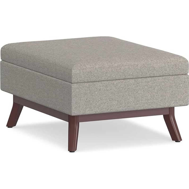 SIMPLIHOME Owen Rectangular Coffee Table 34 Inch Wide with Lift Top Storage Cocktail Footrest Stool Made of Padded Cloud Grey Polyester Fabric Mid Century Modern Living Room