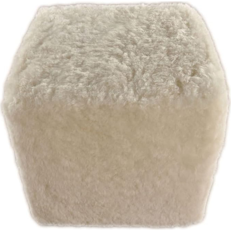 generisch Stool Ottoman Seat Cube Pouf Made of Real Lambskin Cream White with Wooden Frame