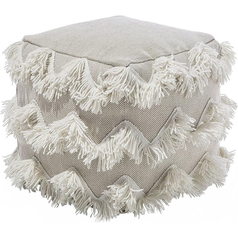Beliani Pouf footrest seat pouf beige with metallic threads gold quartatic Boho Nashik