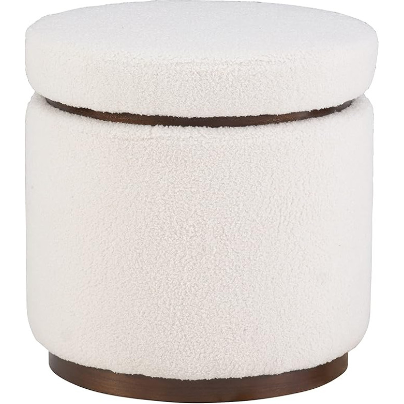 Lexington Natural Sherpa Round Ottoman with Wood Accent Linon