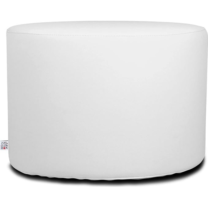 Arketicom Ottoman Chill, footstool Cylinder HandMade with Faux Leather (Removable cover with Zip) and Poliuretan White 55x45 cm (puf puff pouf pouff pouffe)