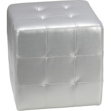 CORTESI Home Apollo Cube Ottoman, Metallic Silver Faux Leather