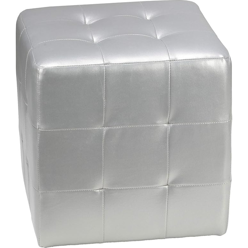 CORTESI Home Apollo Cube Ottoman, Metallic Silver Faux Leather
