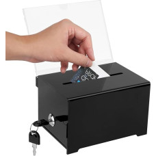 Soovitatav kast, lukustatav akrüül annetuskarp musta võtmega, kleebistega, ülevaadete, annetuste ja visiitkaartide kogumiseks, must