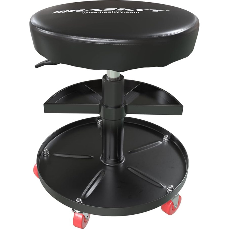 Haskyy Reguleeritava kõrgusega töötool, 5 ratastega töötool, läbimõõt 38,5 cm, 2 riiulit, 390 - 520 mm.