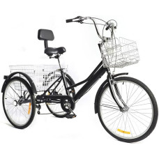 awolsrgiop 24-tolline jalgratas täiskasvanutele, 3-rattaline 7-käiguline jalgratta jalgratas kolmjalgne jalgratas koos seljatoega ja ostukorviga, 3 rattaid jalgratta Cruise Bikes Tricycle Tricycle täiskasvanutele (must)