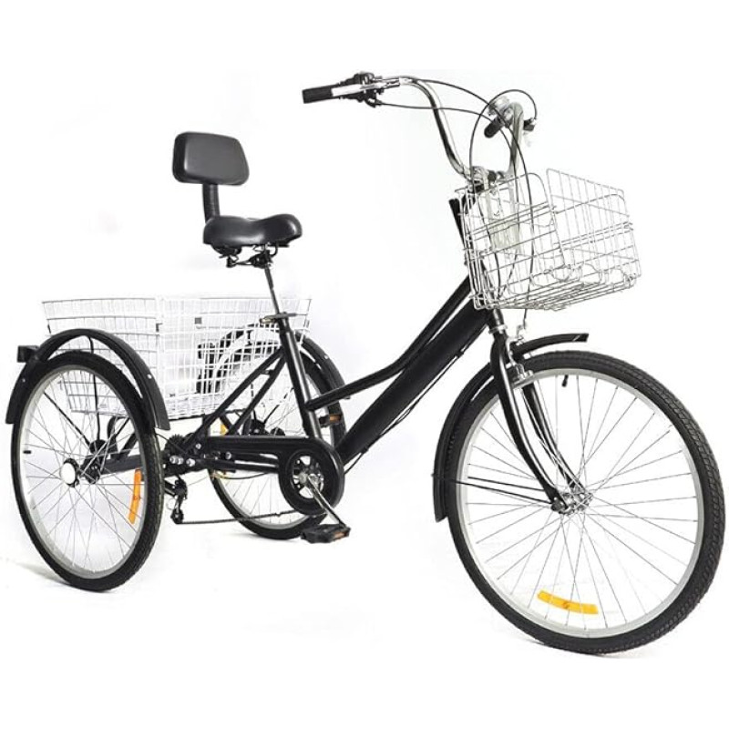 awolsrgiop 24-tolline jalgratas täiskasvanutele, 3-rattaline 7-käiguline jalgratta jalgratas kolmjalgne jalgratas koos seljatoega ja ostukorviga, 3 rattaid jalgratta Cruise Bikes Tricycle Tricycle täiskasvanutele (must)