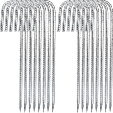 Hacaroa pakett 16 Rebar Tent Stakes Heavy Duty, 30cm Ground Anchor J Hook Garden Stakes, tsingitud metallist aiapuude panused batuut, varikatus, õue, tikker otsa otsa