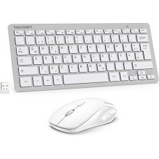 TECKNET traadita klaviatuuri-hiire komplekt, Saksa QWERTZ paigutus, 2,4 GHz traadita mini klaviatuur-hiir, 15 m kaugusele ühendus, traadita vaikne traadita klaviatuur koos hiirega PC-le, sülearvutile, nutitelerile, hõbedane