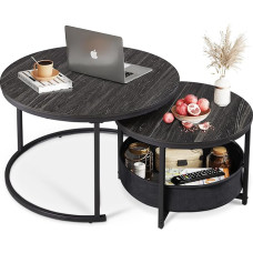 WLIVE ümmargune kohvilaud, 2 tk, küljelauad kangast korviga, pesitsuslauad, metallist raamiga ja puidust lauaga elutoa laud, diivanilaud elutuppa, rõdule (söe must)