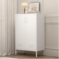 GREATMEET metallist hoiukapp, 2-ukseline metallkapp, valge akendekapp riiulitega, küljepaneel kapp elutuppa, sissepääsukappi