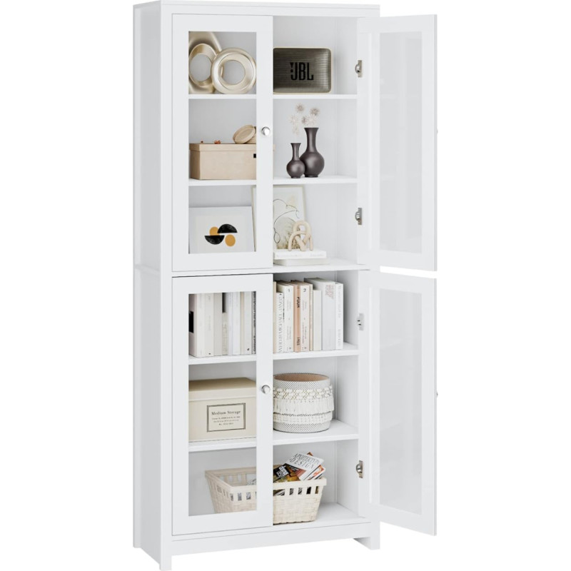 FOREHILL 190 cm vitriinkapp 4 uksega 6-kohaline kõrge kapp elutuppa köök söögituppa kontorisse valge