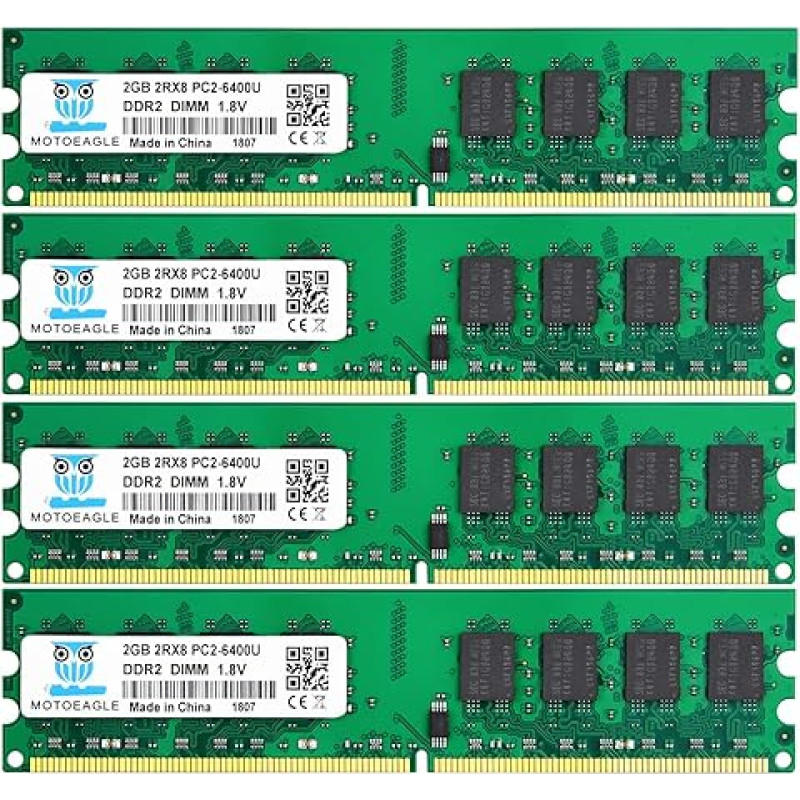 Motoeagle DDR2 DIMM 8GB (4x2GB) 800MHz PC2-6400U 240-pin 1.8V PC2 6400 RAM 2Rx8 UDIMM 6300 Desktop Memory CL5 Unbuffered Non-ECC Kit