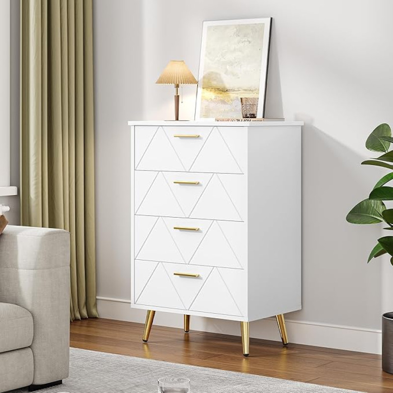 YITAHOME kaasaegne magamistoa kapp, puidust kapp, 4 sahtlit, magamistoamööbel, magamistoa hoiuruumid, lükanduksed, 62 x 35 x 96 cm (valge)