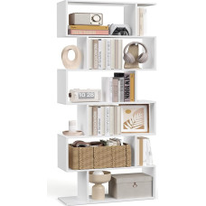 VASAGLE raamaturiiul, riiul, seisev riiul, väljapanekriiul, vabalt seisev kapp, 6 tasandiga dekoratiivne riiul, valge LBC61WT