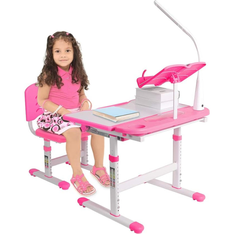 Laste laua tooli komplekt, laste laua kõrgusreguleeritav, multifunktsionaalne laua ja tooli komplekt lastele, õppetöölaud, õpilaslaud koos lambi ja raamatuplatvormiga