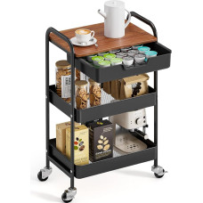 KINGRACK 3-tasandiline rulluskäru koos lauaga, multifunktsionaalne metallist käru kööki, koju, kontorisse, vannituppa, must