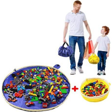 SUMBABO Toy Storage Bag for Lego - Toy Storage Bag Carpet Blanket Sack Play Mat Sack Drawstring with Cap Like Travel Bag as Gift 2 Pieces = 1 Blue Large + 1 Yellow Mini
